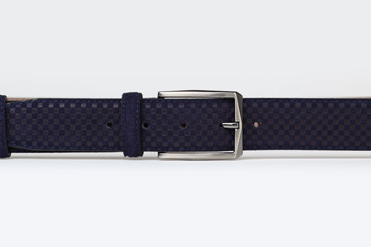 James Adelin Mens Leather Belt Dark Blue Embossed Suede