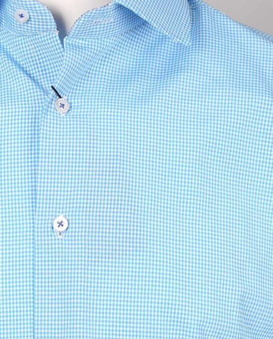 JSC01 Turquoise JAMES ADELIN Long Sleeve Shirt in Turquoise and Blue Gingham Check