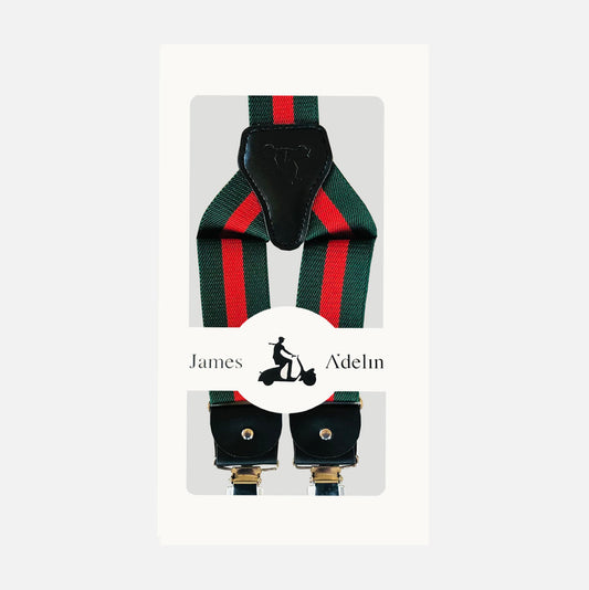 BR260 James Adelin Mens Suspenders in Green/Red Bold Stripe Weave